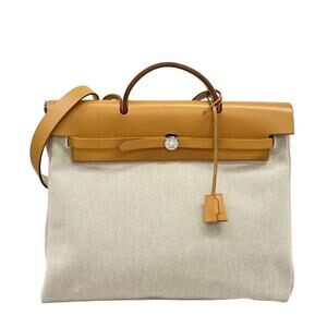 Hermès Her Bag MM Handbag Cream Natural Toile H Leather
